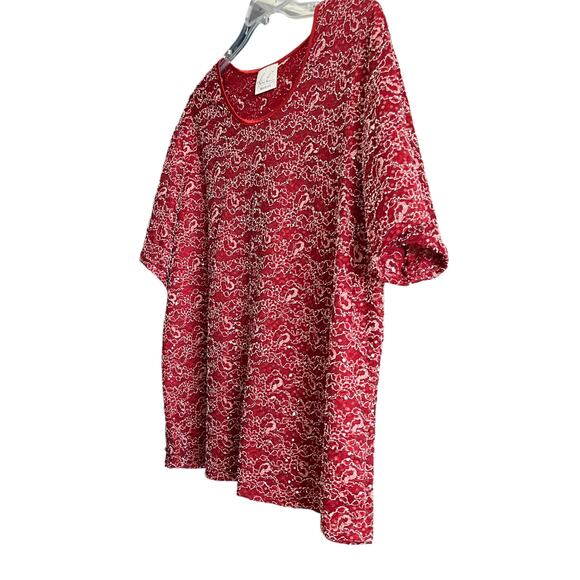 KATHIE LEE SHORT SLEEVE RND NECK PULL-OVER DRESSY BLOUSE, WOMENS, 3X, RED SILVER - Picture 3 of 10